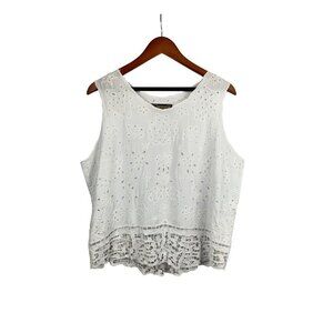 White Embroidered Sleeveless Top XL By Dancing Gecko Hawaii Cotton